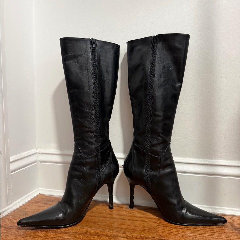Charles David Black Pointed Toe Heeled Stilleto Boots